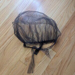 vintage 70s tulle adult women's bonnet hat black sheer retro evening prairie